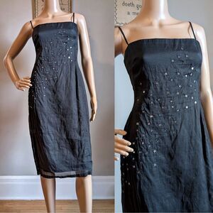 Vintage 90s French Connection Cocktail Midi Dress Mirror Embellishment Size 8